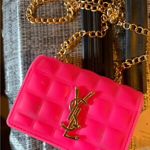 Yves Saint Laurent Neon Pink Quilted Crossbody with Gold Chain